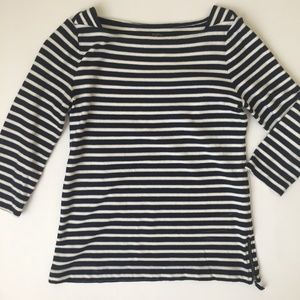 LOFT Navy and White Boatneck Striped 3/4 SleeveTop